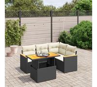 Festnight Conjunto Jardín de Ratán con Cojines, Muebles Jardín Exterior con Mesa Tablero Ajustable, Sofá para Jardin Terraza, Resistente a la Intemperie, Negro y Crema Type-29
