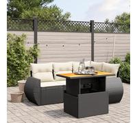 Festnight Conjunto Jardín de Ratán con Cojines, Muebles Jardín Exterior con Mesa Tablero Ajustable, Sofá para Jardin Terraza, Resistente a la Intemperie, Negro y Crema Type-46
