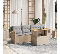 Festnight Conjunto Jardín de Ratán con Cojines, Muebles Jardín Exterior con Mesa Tablero Ajustable, Sofá para Jardin Terraza, Resistente a la Intemperie, Beige y Gris Type-35