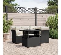 Festnight Conjunto Jardín de Ratán con Cojines, Muebles Jardín Exterior con Mesa Tablero Ajustable, Sofá para Jardin Terraza, Resistente a la Intemperie, Negro y Crema Type-123
