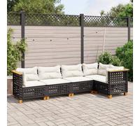 Festnight Conjunto Jardín de Ratán y Madera de Acacia con Cojines, Muebles Jardín Exterior con Mesa, Sofá para Jardin Terraza, Resistente a la Intemperie, Negro Type-122