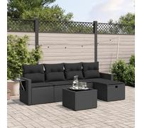 Festnight Conjunto Jardín de Ratán y Madera de Acacia con Cojines, Muebles Jardín Exterior con Mesa, Sofá para Jardin Terraza, Resistente a la Intemperie, Negro Type-79