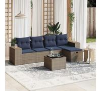 Festnight Conjunto Jardín de Ratán y Madera de Acacia con Cojines, Muebles Jardín Exterior con Mesa, Sofá para Jardin Terraza, Resistente a la Intemperie, Gris Type-54
