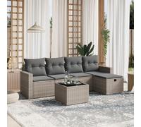 Festnight Conjunto Jardín de Ratán y Madera de Acacia con Cojines, Muebles Jardín Exterior con Mesa, Sofá para Jardin Terraza, Resistente a la Intemperie, Gris Type-91