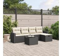Festnight Conjunto Jardín de Ratán y Madera de Acacia con Cojines, Muebles Jardín Exterior con Mesa, Sofá para Jardin Terraza, Resistente a la Intemperie, Negro y Crema Type-92