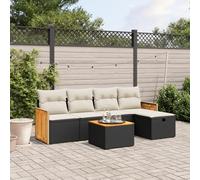 Festnight Conjunto Jardín de Ratán y Madera de Acacia con Cojines, Muebles Jardín Exterior con Mesa, Sofá para Jardin Terraza, Resistente a la Intemperie, Negro y Crema Type-6