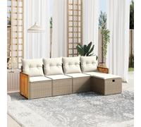 Festnight Conjunto Jardín de Ratán y Madera de Acacia con Cojines, Muebles Jardín Exterior con Mesa, Sofá para Jardin Terraza, Resistente a la Intemperie, Beige Type-10