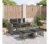 Festnight Conjunto Jardín Exterior de Ratán y Acero, Muebles Jardín Exterior, Conjunto de Terraza, Muebles Terraza Exterior, Banco de jardín, 2 Taburete, 1 Mesa Ajustable, con Cojines - Gris
