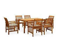 Festnight Conjunto Mesa y Sillas Jardin con Cojines 7 Pzas, Conjunto Comedor Jardín de Madera, Juego Mesa y Sillas Terraza Exterior, Muebles de Jardín de Madera Acacia Blanco Crema