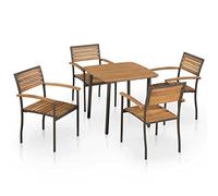 Festnight Conjunto Mesa y Sillas Jardin de Madera 5 Pzas, Muebles Jardin Exterior con Cojines, Mesa y Sillas Terraza Balcón, Conjunto Comedor Jardin de Acero y Madera