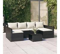 Festnight Conjunto Muebles Jardín de Ratán 2 Pzas, Sofa Jardin Exterior con Cojines, Sofá Jardín Esquinero, Sofas Exteriores de Terraza, Muebles Terraza Exterior, Sofá Patio con Mesa, Negro y Blanco