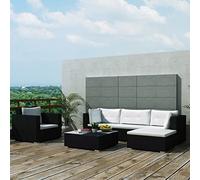 Festnight Conjunto Muebles Jardín Ratán,Sofas Jardin Exterior, Muebles Jardín Exterior, Juego de Sofás Ratán, Muebles Terrazade 6 Piezas con Cojines y Mesa Cristal,para Jardín,Terraza (Negro)