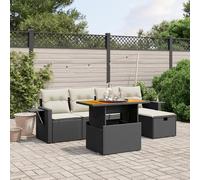 Festnight Conjunto Sofá Jardin Exterior de Ratán con Mesa, Función de Almacenamiento, Muebles de Jardín, Sofá de Exterior, Muebles de Terraza, Negro y Crema Type-89