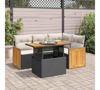 Festnight Conjunto Sofá Jardin Exterior de Ratán con Mesa Tablero Ajustable, Función de Almacenamiento, Conjunto Jardin, Muebles Jardín Exterior, Muebles de Terraza, Negro y Crema#1