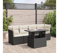 Festnight Conjunto Sofá Jardin Exterior de Ratán con Mesa Tablero Ajustable, Función de Almacenamiento, Conjunto Jardin, Muebles Jardín Exterior, Muebles de Terraza, Negro y Crema Type-35