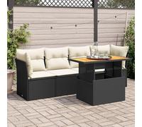 Festnight Conjunto Sofá Jardin Exterior de Ratán con Mesa Tablero Ajustable, Función de Almacenamiento, Conjunto Jardin, Muebles Jardín Exterior, Muebles de Terraza, Negro y Crema Type-25