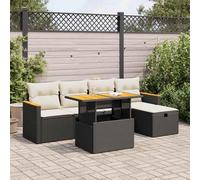 Festnight Conjunto Sofá Jardin Exterior de Ratán con Mesa Tablero Ajustable, Función de Almacenamiento, Conjunto Jardin, Muebles Jardín Exterior, Muebles de Terraza, Negro y Crema