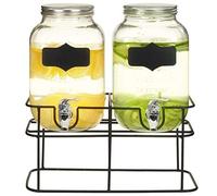 Festnight Dispensadores de Bebida con Soporte Botella de Cristal con Grifo Botes de Cristal con Tapa 2 unidades Vidrio 2 x 4 L