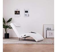 Festnight Diván Tumbona Sillón Relax de Cuero Sintético con Almohada Blanco 144 x 59 x 79 cm