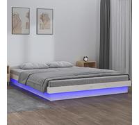 Festnight Estructura de Cama con LED, Base para Polchón Madera Maciza, Base de Cama, Cama Individual, Cama Matrimonio para Niños, Adolescentes y Adultos, Fácil Montaje, Blanco 140 x 190 cm