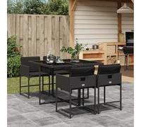 Festnight Juego Comedor de Jardín con 4 Sillas y Mesa, Conjunto Jardín, Mesa y Sillas para Jardín Terraza Patio, Muebles Jardín de Ratán, Negro
