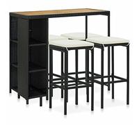 Festnight Juego de Bar de Mimbre para Exteriores de 5 Piezas, Mesas Altas y 4 Taburetes con Cojines, Muebles de Bar Jardín Exterior, Mesa con Tapa Lisa y Estante de Almacenamiento Negro#3