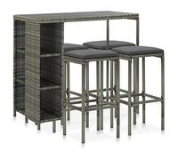 Festnight Juego de Bar de Mimbre para Exteriores de 5 Piezas, Mesas Altas y 4 Taburetes con Cojines, Muebles de Bar Jardín Exterior, Mesa con Tapa Lisa y Estante de Almacenamiento Gris#3