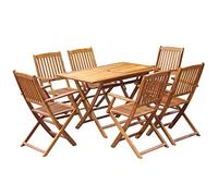 Festnight Juego de Comedor de Jardín Plegable, Conjunto Terraza Mesa y Sillas de Madera 7 Piezas, 1 Mesa Plegable Redonda y 6 Sillones Plegables