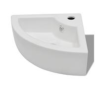 Festnight Lavabo de Cerámica Blanco Agujero de Grifo y Desbordamiento Esquina 410 x 280 x 125 mm Ancho x Profundidad x Altura