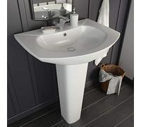 Festnight Lavabo de pie Lavabo con Pedestal en Cerámica Blanco 65x52x20 cm