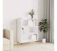 Festnight Librería Estantería Biblioteca de Madera, Armario con 2 Estantes, Librerías de Salón, Estantería Exhibición con Patas de Metal, Estantería Salón 69,5x32,5x90 cm, Blanco Brillante Type 2