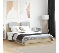 Festnight Marco de Cama 120 x 190 cm con Cabecero Tapizado Cama con Luces LED y Somier Soporte de Láminas de Madera Base De Cama, Estructura Cama Roble Sonoma