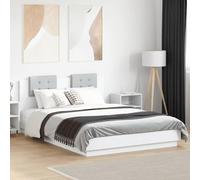 Festnight Marco de Cama 120 x 200 cm con Cabecero Tapizado Cama con Luces LED y Somier Soporte de Láminas de Madera Base De Cama, Estructura Cama Blanco