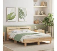 Festnight Marco de Cama 150 x 200 cm con Cabecero Estructura Cama Roble Sonoma Cama con Luces LED y Somier Soporte de Láminas de Madera Base De Cama