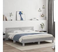 Festnight Marco de Cama 180 x 200 cm con Cabecero Estructura Cama Gris Sonoma Cama con Luces LED y Somier Soporte de Láminas de Madera Base De Cama