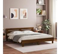 Festnight Marco de Cama 180 x 200 cm con Cabecero Estructura Cama Marrón Roble Cama con Luces LED y Somier Soporte de Láminas de Madera Base De Cama