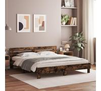 Festnight Marco de Cama 180 x 200 cm con Cabecero Estructura Cama Roble Ahumado Cama con Luces LED y Somier Soporte de Láminas de Madera Base De Cama