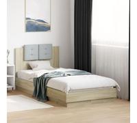 Festnight Marco de Cama 90 x 190 cm con Cabecero Tapizado Cama con Luces LED y Somier Soporte de Láminas de Madera Base De Cama, Estructura Cama Roble Sonoma