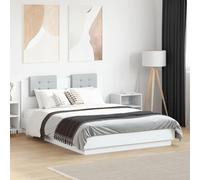 Festnight Marco de Cama Moderno 135 x 190 cm con Cabecero Tapizado Cama con Somier Soporte de Láminas de Madera Base De Cama Estructura Cama 135 x 190 cm Blanco