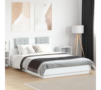 Festnight Marco de Cama Moderno 150 x 200 cm con Cabecero Tapizado Cama con Somier Soporte de Láminas de Madera Base De Cama Estructura Cama 150 x 200 cm Blanco