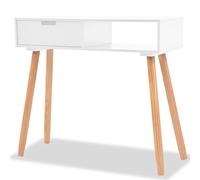 Festnight Mesa Consola Incluye 1 Cajón,Mesa Auxiliar, Escritorio,Aparador,Madera Maciza de Pino, 80x30x72 cm,Blanco y Marrón (Blanco)