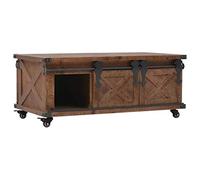Festnight Mesa de Centro Mesa Auxiliar con 3 Compartimentos y 4 Ruedas Madera Maciza de Abeto Marrón 91x51x38 cm