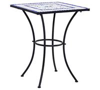 Festnight Mesa de Mosaico para Cafetería Cerámica Mesa de Jardín Mesita de Café para Terraza Balcón Azul y Blanco 60 cm Resistente a la Intemperie