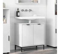 Festnight Mueble Bajo Lavabo, Armario de Baño, 2 Compartimentos Mueble para Debajo del Lavabo Armario de Baño de Suelo, 60.5 x 33.5 x 61 cm, Blanco