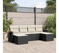 Festnight Muebles de Jardín, con Mesa, Función de Almacenamiento, Conjunto Sofá Jardin Exterior de Ratán, Sofá de Exterior, Muebles de Terraza, Negro y Crema