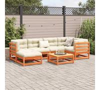 Festnight Muebles de Jardín de Madera Pino Marrón Cera, Sofa Jardin Exterior con Cojines, Muebles Jardin Exterior con Cojines, Muebles de Terraza Conjunto Jardín 7 pzas -Type-17