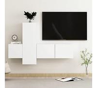 Festnight Muebles de Salón Moderno 3 pzas, Mueble Salón Modular, Conjunto Completo Mueble TV, Mueble de Pared para TV, Mueble de TV Flotante Blanco-4