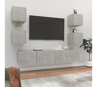 Festnight Muebles de Salón Moderno 6 pzas-7 Mueble salón Modular Conjunto Completo Mueble TV Mueble de Pared para TV Mesa de TV Colgante Mueble de TV Flotante Gris hormigón