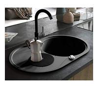Festnight Ovalado Fregadero de Cocina Fregadero de un Seno con Cesto Colador Granito 780x500x315mm Negro