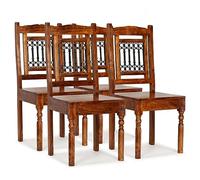 Festnight Pack de 4 Sillas de Comedor de Madera, Silla Cocina Silla Salon Diseño Clásico, Sillas de Madera Maciza Acabado Sheesham Clásica, 4 uds 0